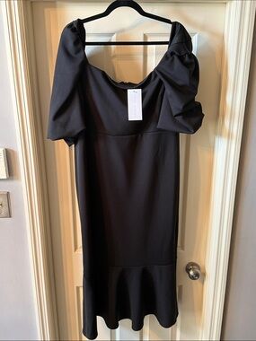 True Violet - Formal Black Plus Size Maxi Dress with Statement Puff Sleeves